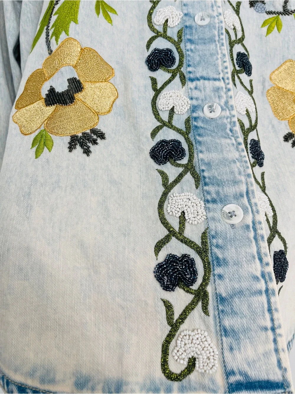 NWT Free People Mi Amor Embroidered Beaded Western Denim Shirt Size XS